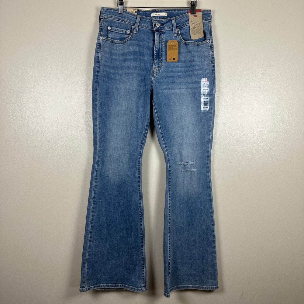 Levi's Women's 32 726 Flare Jeans Blue High Rise Stellar Stretch Distressed NEW